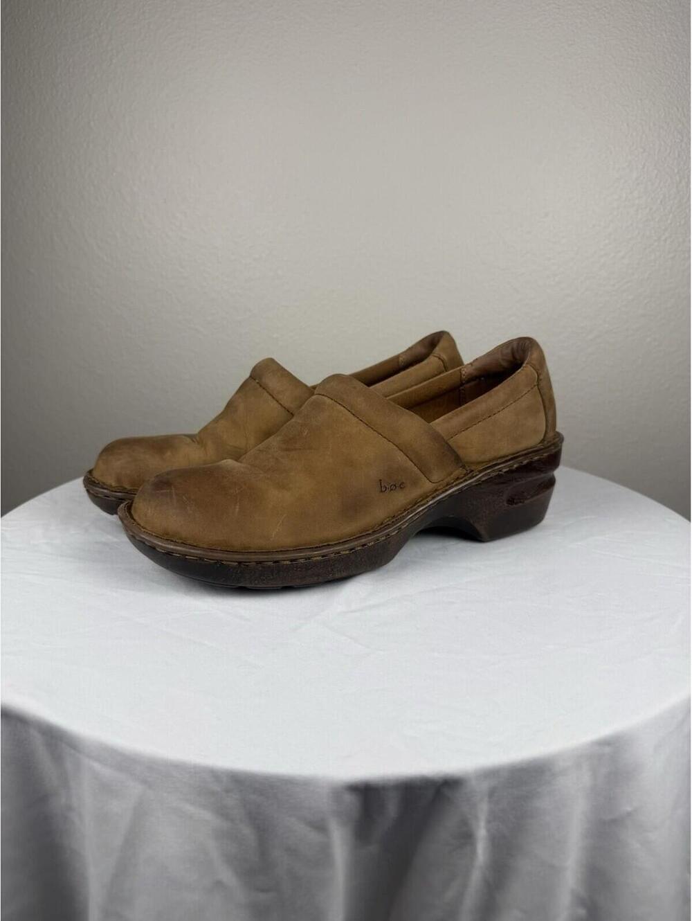 BOC Born Concept Womens 9M Brown Leather Clogs Comfort Slip On Shoes Casual